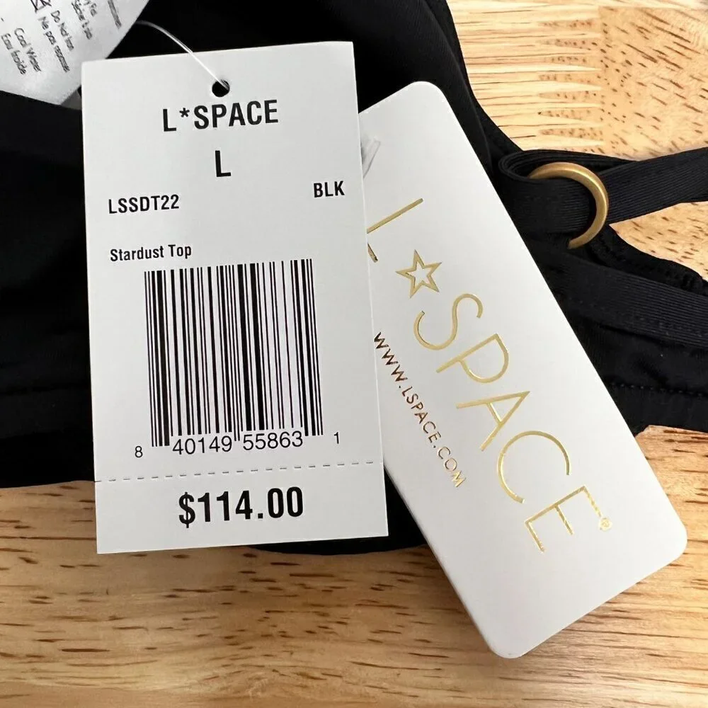 L*SPACE Women's Strardust Padded Bikini Top Black Size Large New